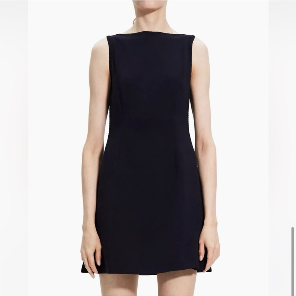Theory Navy Boatneck Dress in Admiral Crepe